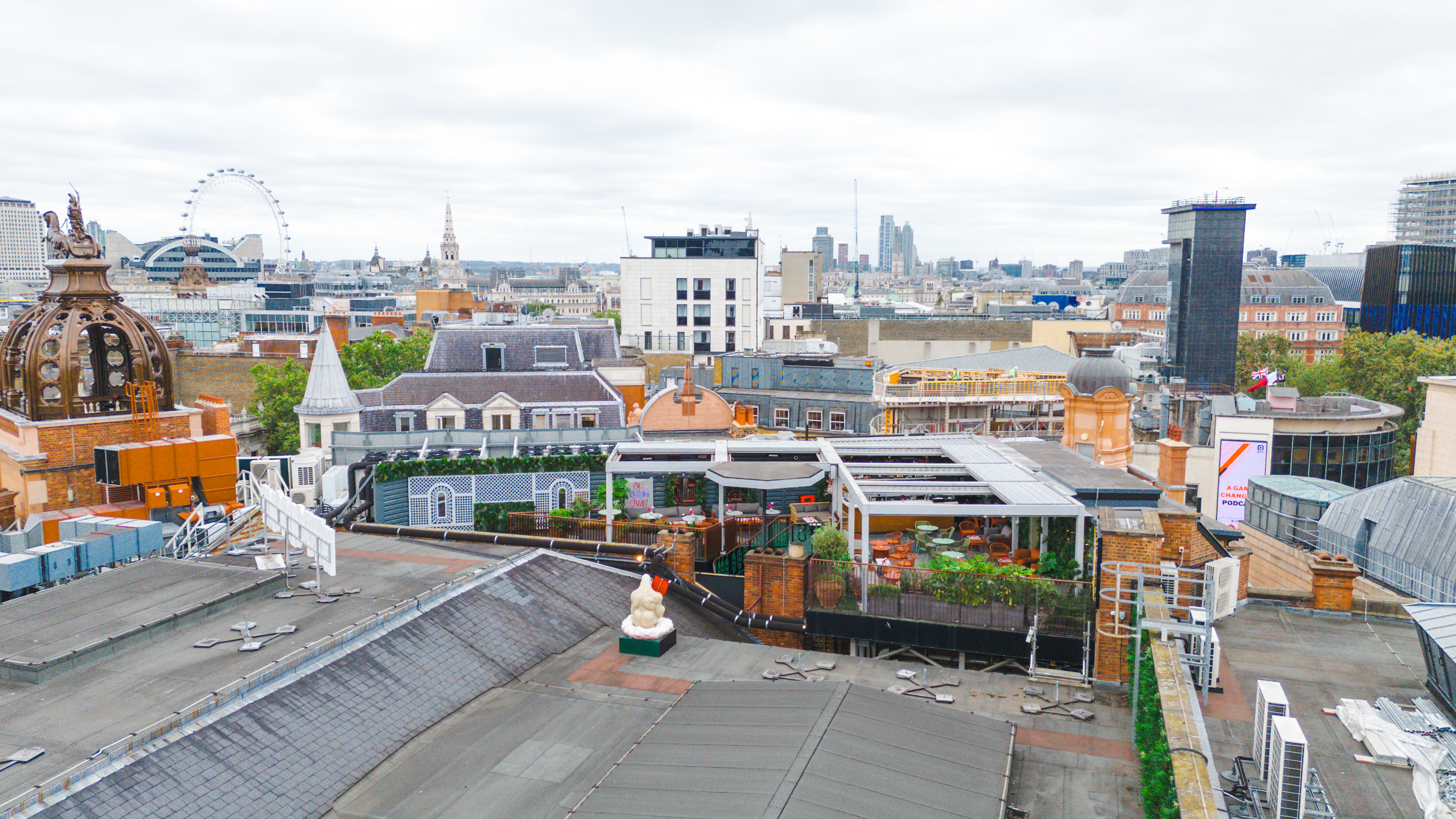 Hippodrome Casino London rooftop terrace drone photography