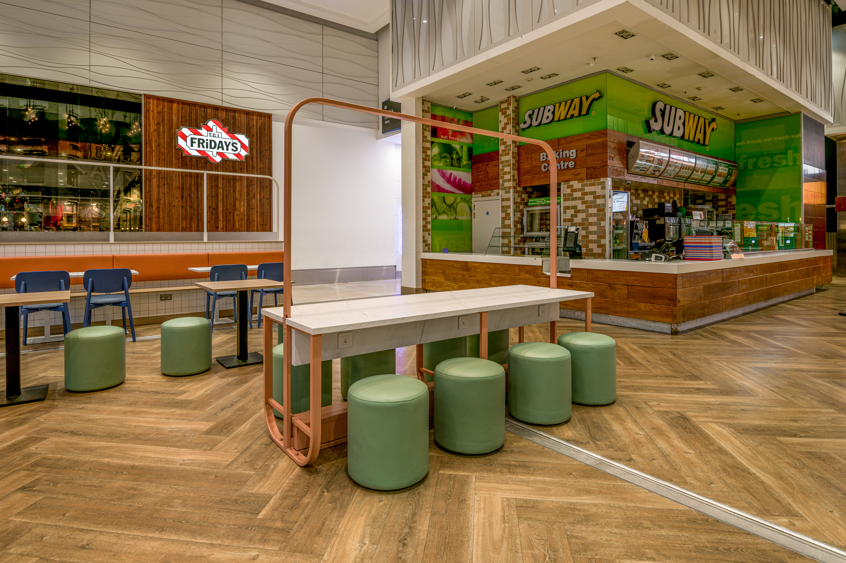 Derbion Shopping Centre bespoke fixed seating and tables